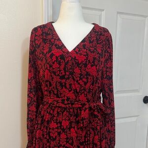 Lane Bryant Red and Black Long Sleeve Dress